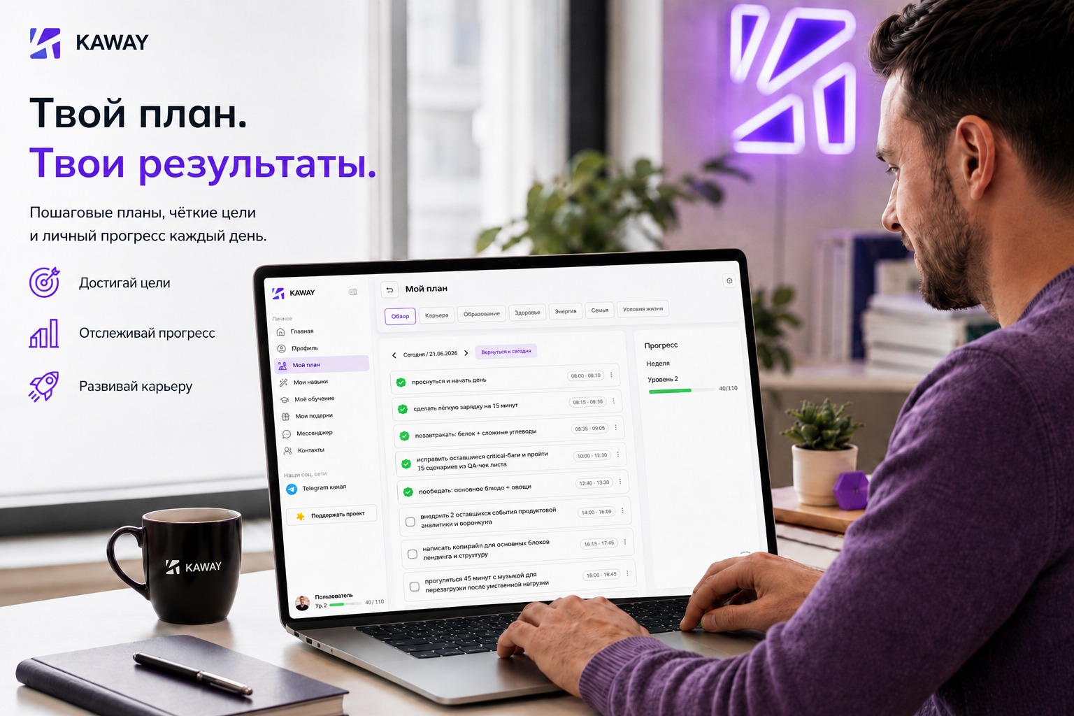 Пример карьерного плана KAWAY с задачами и прогрессом